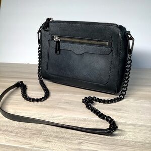 REBECCA MINKOFF Black Leather Crossbody Bag Mini Shoulder Purse Minimalist Goth